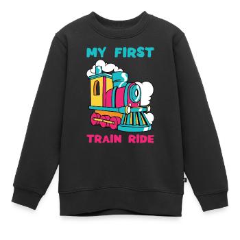MY FIRST TRAIN RIDE - Eisenbahn Dampflok Zug - Kinder Premium Organic Sweatshirt - Schwarz - Vorne - AI Model Kid Female (0cm)