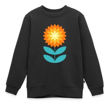 Blume Retro Style, orange, gelb tuerkis, oberedel - Kinder Premium Organic Sweatshirt - Schwarz - Vorne - AI Model Kid Female (0cm)