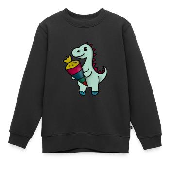 Dino avec cône d’école - Sweat Premium enfant bio - noir - Devant - AI Model Kid Female (0cm)