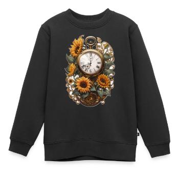 Uhr mit Sonnenblumen - Kinder Premium Organic Sweatshirt - Schwarz - Vorne - AI Model Kid Female (0cm)