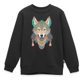 Animal spirituel, loup, plume, symbole de protection, pastel - Sweat Premium enfant bio - noir - Devant - AI Model Kid Female (0cm)