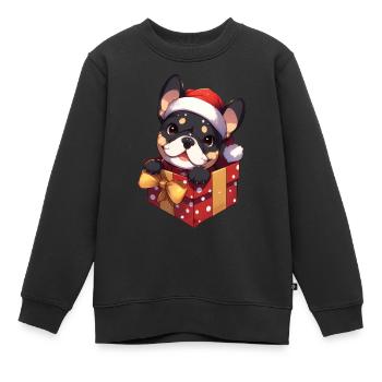 Frenchie Bully dans un paquet cadeau - Sweat Premium enfant bio - noir - Devant - AI Model Kid Female (0cm)