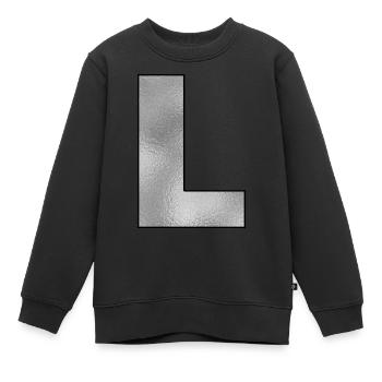 Lettre L Argent - Sweat Premium enfant bio - noir - Devant - AI Model Kid Female (0cm)