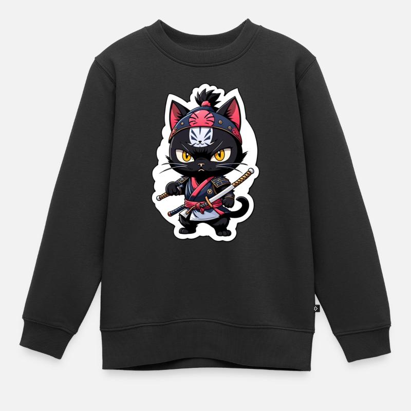 chat ninja - chaton samourai - Sweat Premium enfant bio - noir