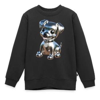Chrome Hund Silber Süß Haustier - Kinder Premium Organic Sweatshirt - Schwarz - Vorne - AI Model Kid Female (0cm)