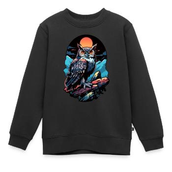 Große Eule Uhu bei Mondlicht - Kinder Premium Organic Sweatshirt - Schwarz - Vorne - AI Model Kid Female (0cm)