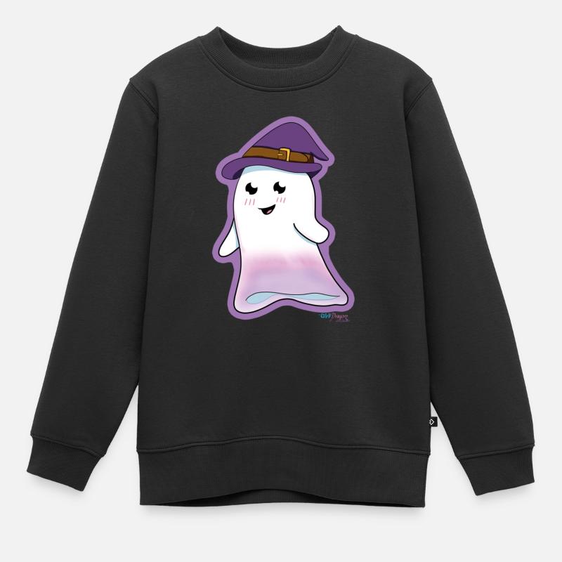 Cute Ghost with Hat - Kids Premium Organic Sweatshirt - black