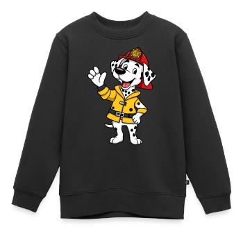 Frecher gefleckter Welpe in gelber Jacke - Kinder Premium Organic Sweatshirt - Schwarz - Vorne - AI Model Kid Female (0cm)