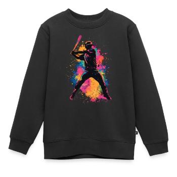 Bunter Baseball Spieler - Kinder Premium Organic Sweatshirt - Schwarz - Vorne - AI Model Kid Female (0cm)