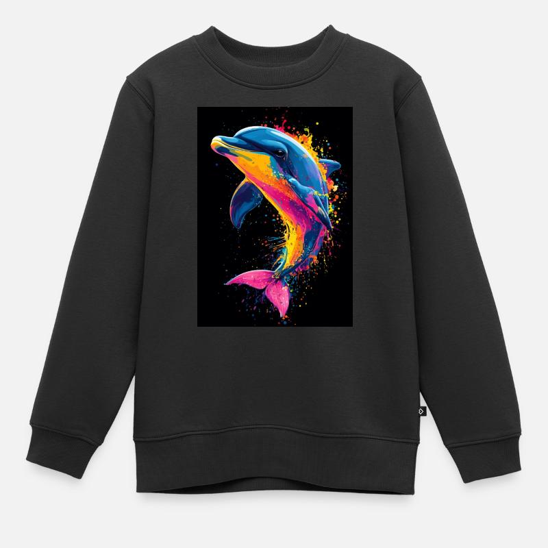 Delfin Pop Art Bunt - Kinder Premium Organic Sweatshirt - Schwarz