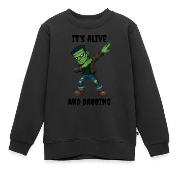 Grünes Narben Monster lebt und dabt an Halloween - Kinder Premium Organic Sweatshirt - Schwarz - Vorne - AI Model Kid Female (0cm)