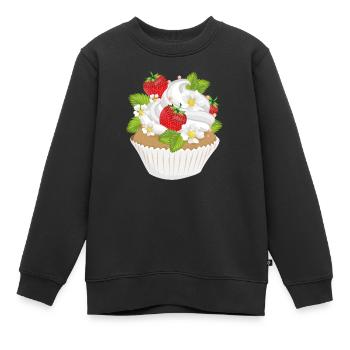 Motif de cupcake aux fraises – Tartelettes avec garniture - Sweat Premium enfant bio - noir - Devant - AI Model Kid Female (0cm)