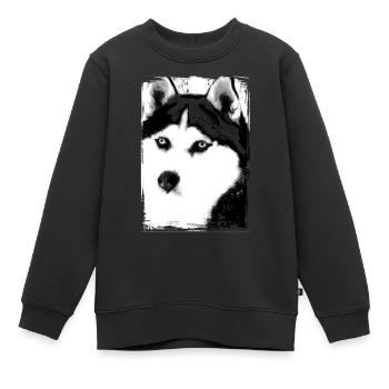 Schwarz-Weiß Husky Porträt auf Textil - Kinder Premium Organic Sweatshirt - Schwarz - Vorne - AI Model Kid Female (0cm)