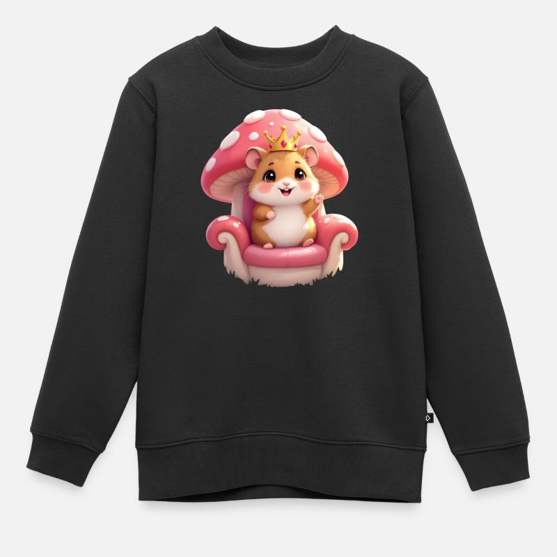 Mignon hamster avec couronne sur le trône champignon - Sweat Premium enfant bio - noir