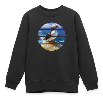 Macareux sur une falaise - Sweat Premium enfant bio - noir - Devant - AI Model Kid Female (0cm)