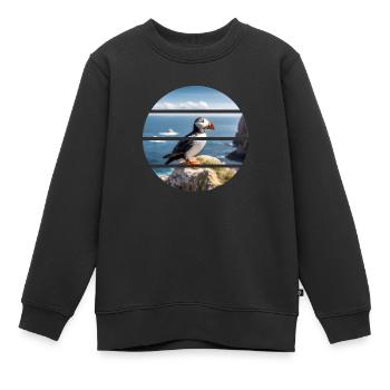 Macareux sur une falaise - Sweat Premium enfant bio - noir - Devant - AI Model Kid Female (0cm)