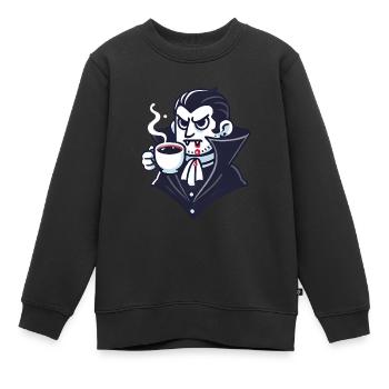 Dracula Kaffee Zeit Cartoon Design - Kinder Premium Organic Sweatshirt - Schwarz - Vorne - AI Model Kid Female (0cm)