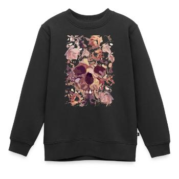 Crâne avec des roses - Sweat Premium enfant bio - noir - Devant - AI Model Kid Female (0cm)