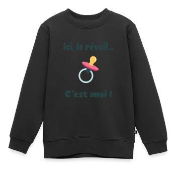 Ici, le réveil c'est moi - Sweat Premium enfant bio - noir - Devant - AI Model Kid Female (0cm)