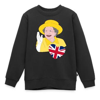 La reine britannique Elizabeth II avec Union Jack - Sweat Premium enfant bio - noir - Devant - AI Model Kid Female (0cm)