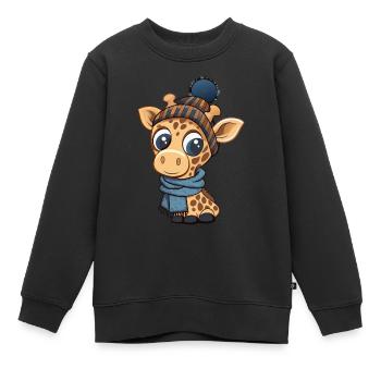 Cute giraffe with scarf and bobble hat. - Kids Premium Organic Sweatshirt - black - Front - AI Model Kid Female (0cm)