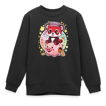 Panda Kawaii Rouge avec Tirelire - Sweat Premium enfant bio - noir - Devant - AI Model Kid Female (0cm)