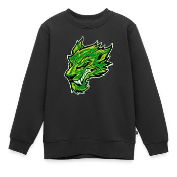 Tête de loup Tatouage Tête de loup Graffiti Vert - Sweat Premium enfant bio - noir - Devant - AI Model Kid Female (0cm)