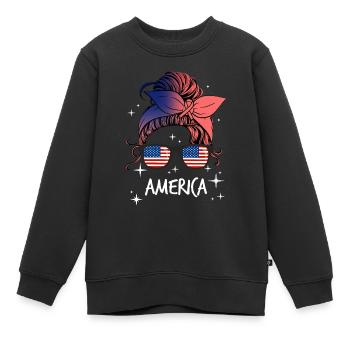 USA - Kinder Premium Organic Sweatshirt - Schwarz - Vorne - AI Model Kid Female (0cm)