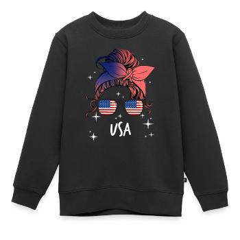 USA - Kinder Premium Organic Sweatshirt - Schwarz - Vorne - AI Model Kid Female (0cm)