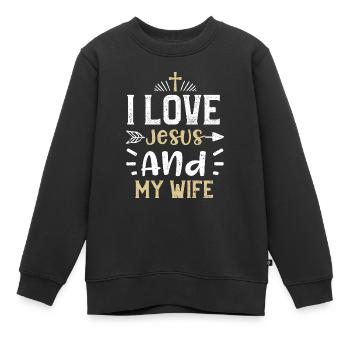 I Love Jesus And My Wife - Jesus - Kinder Premium Organic Sweatshirt - Schwarz - Vorne - AI Model Kid Female (0cm)