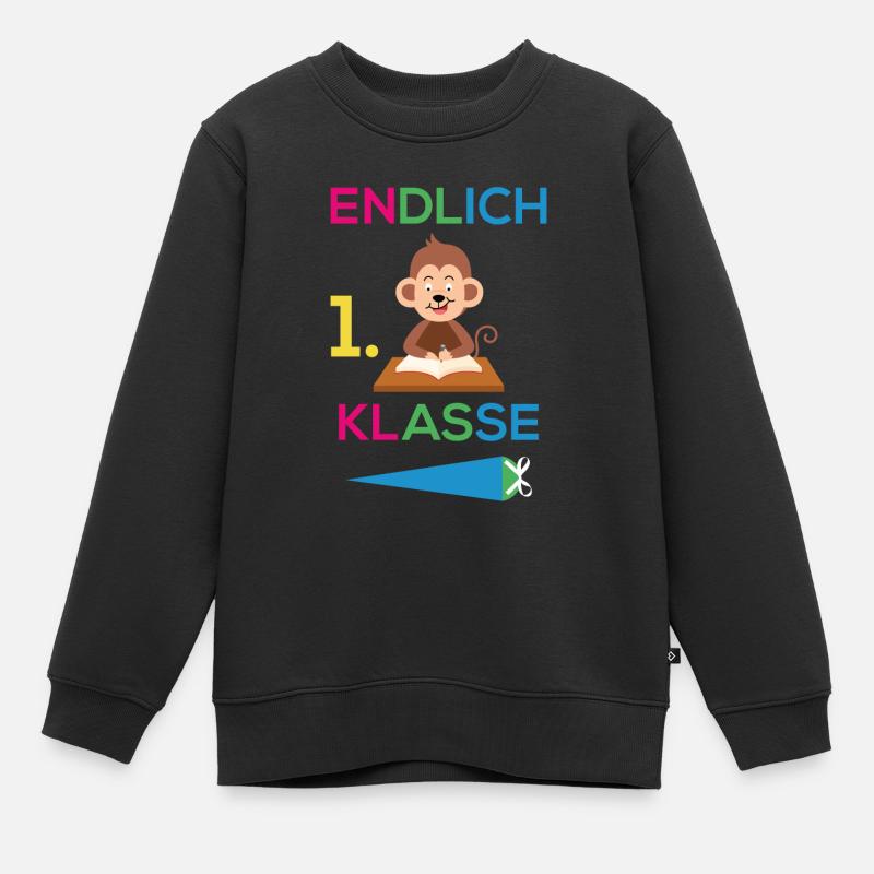 Einschulung 1. Klasse Affe Schule - Kinder Premium Organic Sweatshirt - Schwarz