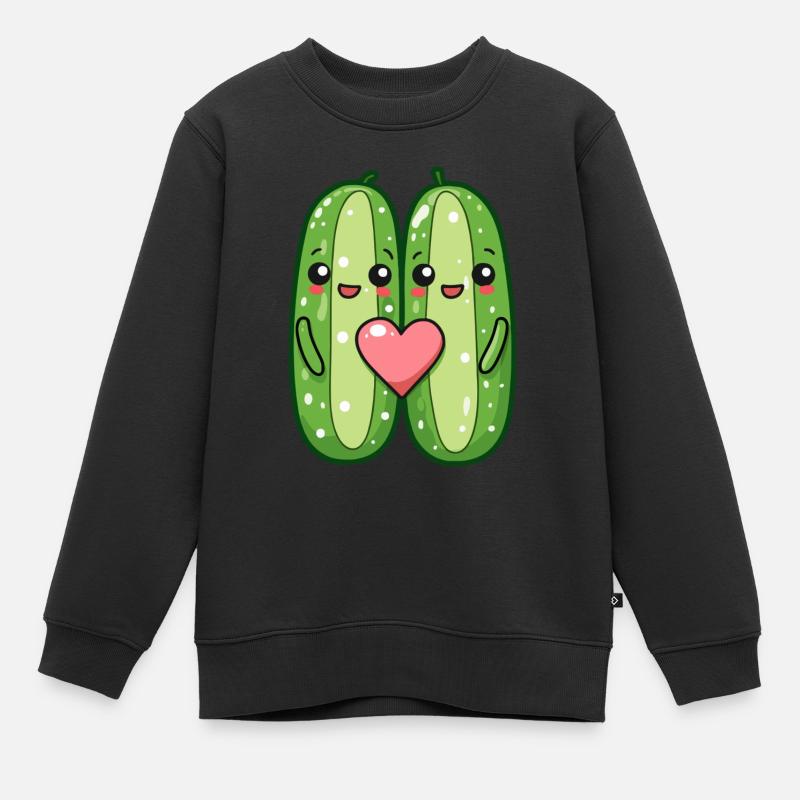 Gurke Paar Liebe Herz Lustig - Kinder Premium Organic Sweatshirt - Schwarz