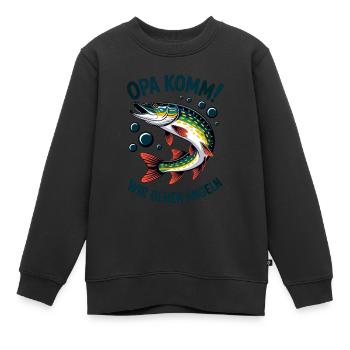 Opa komm wir gehen Angeln - springender Hecht - Kinder Premium Organic Sweatshirt - Schwarz - Vorne - AI Model Kid Female (0cm)