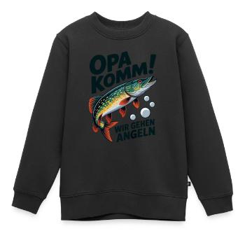 Opa komm wir gehen Angeln - springender Hecht - Kinder Premium Organic Sweatshirt - Schwarz - Vorne - AI Model Kid Female (0cm)