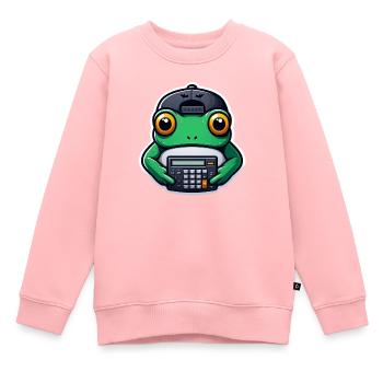 Grenouille avec calculatrice - Sweat Premium enfant bio - rose - Devant - AI Model Kid Female (0cm)