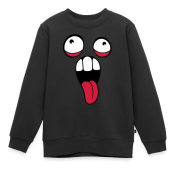 verrueckt gesicht kopf augen zunge mund rausstreck - Kinder Premium Organic Sweatshirt - Schwarz - Vorne - AI Model Kid Female (0cm)