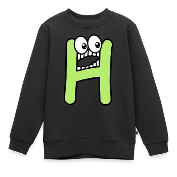 H - letter H with eyes 👀 - Kids Premium Organic Sweatshirt - black - Front - AI Model Kid Female (0cm)
