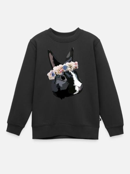 lapin avec couronne de fleurs - Sweat Premium enfant bio - noir