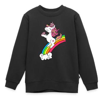 Licorne avec beignets et arc-en-ciel - Sweat Premium enfant bio - noir - Devant - AI Model Kid Female (0cm)