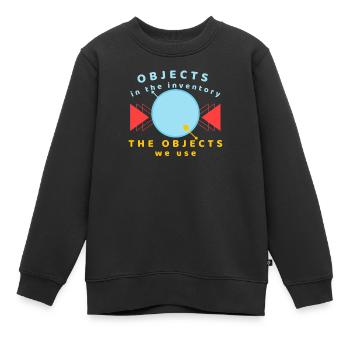 Objekte im Inventar, das wir verwenden - Kinder Premium Organic Sweatshirt - Schwarz - Vorne - AI Model Kid Female (0cm)