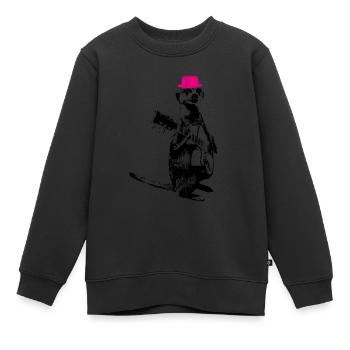Meerkat Guitarplayer Magenta Hat - Kinder Premium Organic Sweatshirt - Schwarz - Vorne - AI Model Kid Female (0cm)