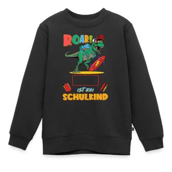 T-Rex Dino Schulkind personalisierbar mit Name - Kinder Premium Organic Sweatshirt - Schwarz - Vorne - AI Model Kid Female (0cm)