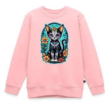 Katze Mexiko - Dia de los Muertos - Kinder Premium Organic Sweatshirt - Rosa - Vorne - AI Model Kid Female (0cm)