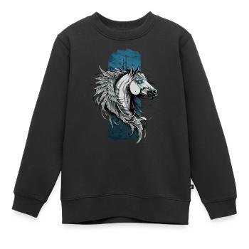 Himmlische Schönheit: Blauäugiger Pegasus gefiederter Hors - Kinder Premium Organic Sweatshirt - Schwarz - Vorne - AI Model Kid Female (0cm)