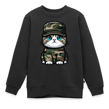 Chat en uniforme militaire - Sweat Premium enfant bio - noir - Devant - AI Model Kid Female (0cm)
