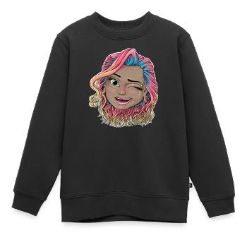 Vibrant Winking Illustration - Kids Premium Organic Sweatshirt - black - Front - AI Model Kid Female (0cm)