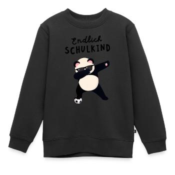 Endlich Schulkind Panda Fußball Einschulung - Kinder Premium Organic Sweatshirt - Schwarz - Vorne - AI Model Kid Female (0cm)