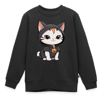 Spukige Schnurrhaare Halloween Katzenzauber - Kinder Premium Organic Sweatshirt - Schwarz - Vorne - AI Model Kid Female (0cm)