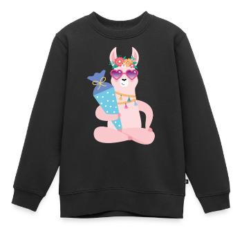 Lama cool avec cône d’école inscription à l’école - Sweat Premium enfant bio - noir - Devant - AI Model Kid Female (0cm)