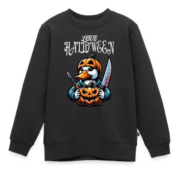Ente mit Kürbis und Messer - Kinder Premium Organic Sweatshirt - Schwarz - Vorne - AI Model Kid Female (0cm)